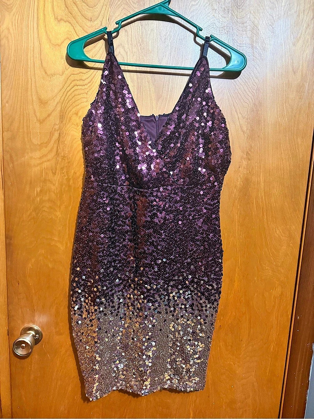 Venus Plum Sequin Ombre Mini Dress with Gold Accents Medium